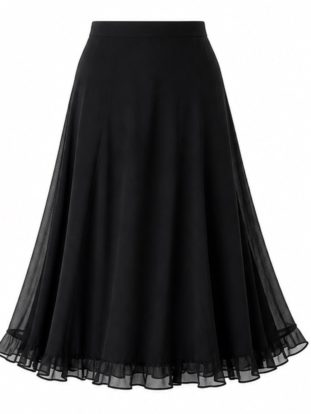 Black Chiffon A-Line Skirt Petite M Flowy Ruffle Hem Midi Dressbarn